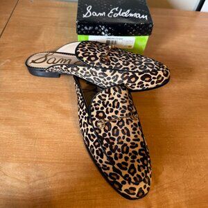 NIB SAM EDELMAN Linnie Mini Leopard Hair-On Mules Size 11 NIB